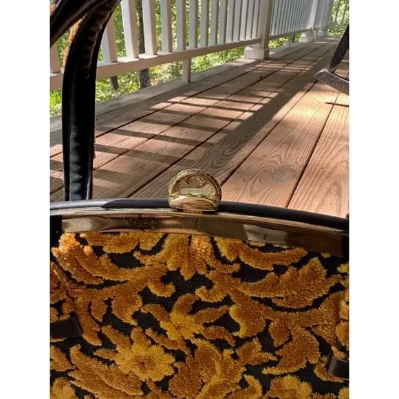 Vintage 1960's Gold Floral Tapestry Cut Chenille Handbag - Picture 2 of 9